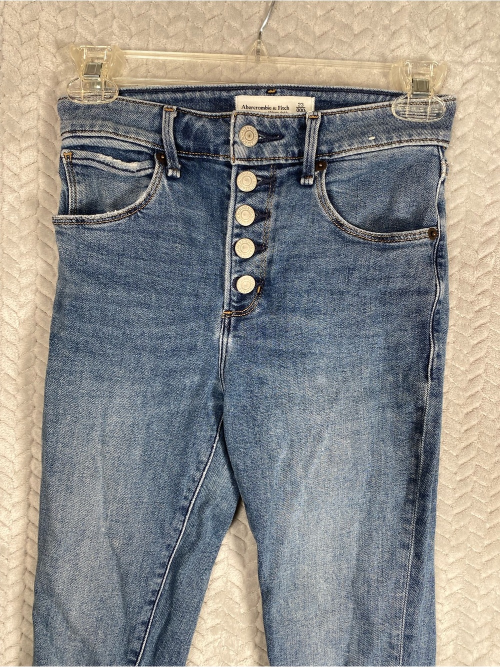 Abercrombie & Fitch High Rise Skinny Jeans Button Fly Chewed Hem 23R